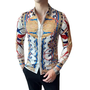 2023 Новая Рубашка С Европейским и Американским Темпераментом, Мужская Персонализированная Печать, Корейская Версия Универсальной рубашки С длинными рукавами Slim Fit