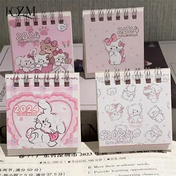 2024 Настольный календарь с изображением розового кота, Мини-милый настольный календарь с откидной крышкой, Маленькое ежедневное планирование, ежемесячный календарь для дома