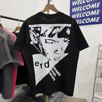 2024 Новая черная футболка с надписью ERD с карманом для мужчин И женщин Из плотной ткани, хлопковые топы, футболки, футболки с коротким рукавом