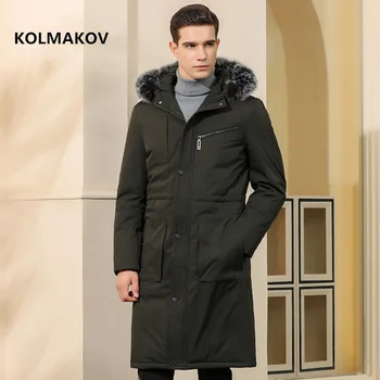 2024 зимние мужские куртки с капюшоном на 90% Белом утином пуху, Длинная стильная мужская куртка, теплое пальто с воротником из натурального меха, размер M-3XL