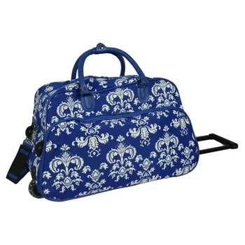 21-дюймовая спортивная сумка на колесиках с цветочным принтом - сине-белая дамасская