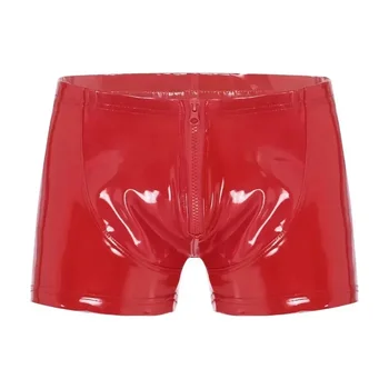 5XL Мужские сексуальные кожаные короткие штаны с открытой промежностью для секса, Латексная Формирующая оболочка, фетиш-Боксер, Кожаные трусы с выпуклостями, сексуальные