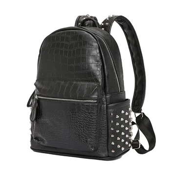 Annmouler Модный дизайн Рюкзак унисекс большой емкости Сумка для ноутбука из крокодиловой кожи Качественные дорожные рюкзаки из искусственной кожи Черный