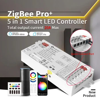 GLEDOPTO ZigBee 3.0 Pro + 5 в 1 контроллер светодиодной ленты 20A Max RGBCCT/RGBW /RGB /CCT/Диммер Alexa Homey Tuya Smart APP Голосовое управление
