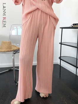 LANMREM, Однотонные плиссированные брюки, женские Весенние новинки 2024 года, Прямая модная женская одежда с высокой эластичной талией, Tide 2YA835