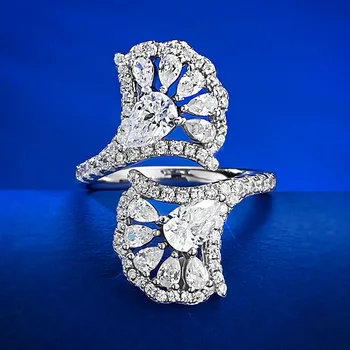 S925 Стерлинговое Серебро 2023 года, Новая легкая роскошь, имитация бриллианта, Европейское и Американское кольцо с открытым веером