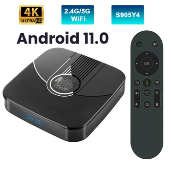 Transpeed Android 11 TV Box BT5.0 3D Быстрая Двойная поддержка 100M WiFi 4K 16GB 32GB Amlogic S905Y4 Голосовой Ассистент TV Box Телеприставка