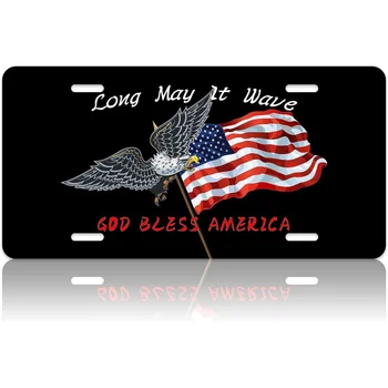 Американский флаг и номерной знак с орлом, Боже, Благослови Америку, Персонализируйте Передние Автомобильные номера из нержавеющего металла, Защищенные от ржавчины.