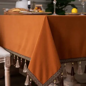 Бархатная скатерть в европейском стиле, величественная и роскошная, ретро-оранжевого цвета по индивидуальному заказу