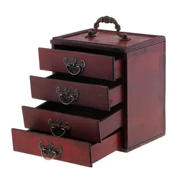 Винтажная деревянная шкатулка-органайзер для ювелирных изделий С четырьмя выдвижными ящиками, китайские аксессуары, Вместимость коробки для хранения, Многоцелевой Ретро-высокий B Y5Y6