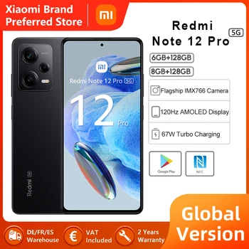 Глобальная версия смартфона Xiaomi Redmi Note 12 Pro 5G 6.67 FHD AMOLED 50-Мегапиксельная Основная Камера MediaTek 1080 Восьмиядерный процессор 67 Вт Быстрая Зарядка