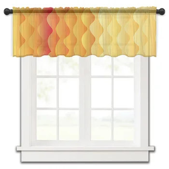 Градиентная волнистая кривая Желто-оранжевая маленькая оконная занавеска из прозрачного тюля, короткая занавеска для спальни, гостиной, домашнего декора, вуалевые шторы