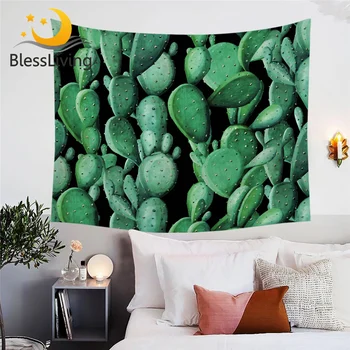 Декоративный гобелен с зеленым кактусом BlessLiving Тропические растения, суккуленты Kaktus, подвесные суккуленты Настенный ковер с яркими листами для рисования