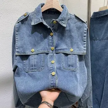Джинсовая рубашка Женская 2023 Весна Новая Корейская мода Универсальная пуговица Топовый тренд