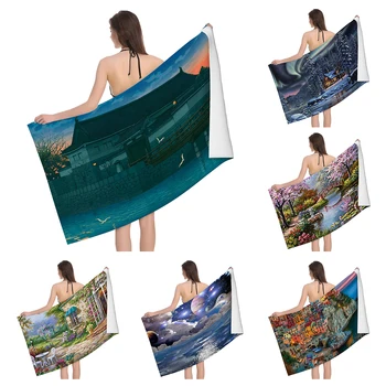 Домашние банные полотенца для тела полотенца с пейзажами и животными для ванной комнаты быстросохнущее пляжное полотенце из микрофибры для мужчин и женщин, большое спортивное полотенце