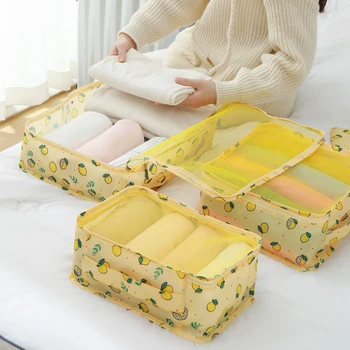 Дорожная сумка для хранения из 7 предметов, Водонепроницаемая Сумка для сортировки багажа Большой емкости, Сумка для хранения одежды с лимонным рисунком