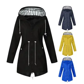 Женская весенняя куртка с капюшоном и боковым карманом на молнии, Непромокаемая дождевик, пальто, топы на завязках, плюс размер, легкий вес.