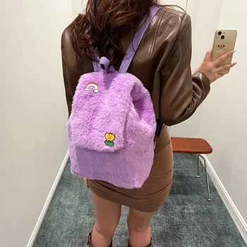 Женская простая модная плюшевая школьная сумка ins, школьная сумка большой емкости, милый рюкзак для девочек, студенческий рюкзак