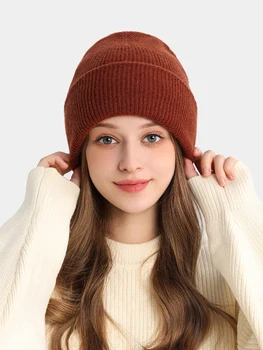 Женская шапка из цельной шерсти, осенне-зимняя Шерстяная Шапочка, Толстая Теплая Вязаная Шерстяная шапочка для девочек-подростков, Мужская шапочка