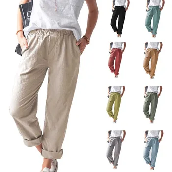 Женские брюки 2023 Летняя новинка, Европейские и американские повседневные брюки, модные однотонные брюки с карманами