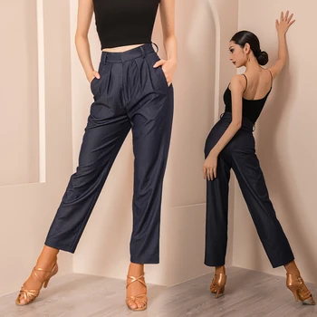 Женские брюки для бальных танцев с высокой талией национального стандарта, брюки для латиноамериканских танцев, брюки для современных танцев для взрослых, тренировочная одежда DWY9223