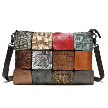 Женские сумки через плечо, кожаная сумка в стиле пэчворк, вышитые сумки-мессенджеры, квадратная сумка через плечо, винтажный клатч-кошелек