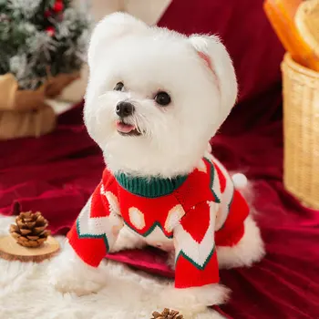 Зимний Рождественский свитер для домашних животных, теплый вязаный пуловер с рисунком Мультяшного Медведя, Красивая одежда для собак, товары для домашних животных