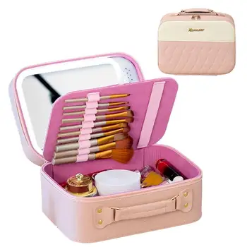 Коробка для макияжа, светодиодная лампа, профессиональная косметичка с зеркалом, коробка для хранения косметики, косметичка косметолога, коробка для украшений, косметики.