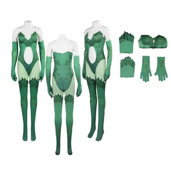 Костюм Ядовитого Плюща для косплея Взрослых женщин, зеленый комбинезон, перчатки, Наряды на Хэллоуин, Карнавальный костюм для вечеринки