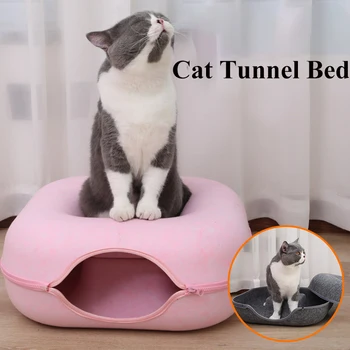 Кровать-туннель для кошек, кровать-пещера для кошек в войлочном и моющемся интерьере, игровой туннель для котенка и щенка для маленьких домашних животных 4 сезона