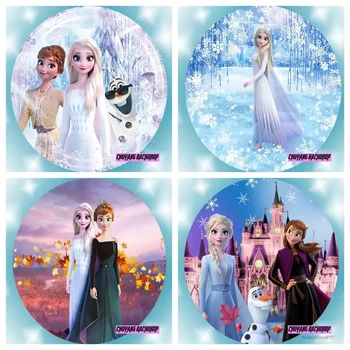 Круглый фон для фотосъемки в виде замка из замороженного льда и снега Disney, Девочка Эльза Анна, принцесса, вечеринка по случаю дня рождения, Детский душ, круглый фон для фотосъемки