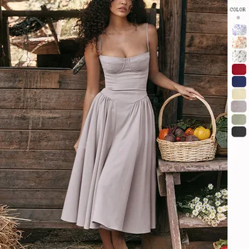Летняя юбка, новое французское винтажное платье макси с бретельками для женщин