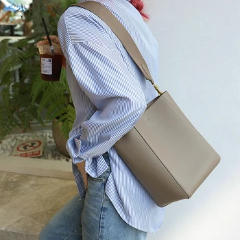 Модная Простая сумка-ведро из натуральной Воловьей кожи \ Женская сумка из натуральной кожи, Женская сумка на плечо, Большой высококачественный бренд