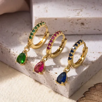 Модные женские серьги-кольца с разноцветным цирконом в стиле бохо, Корейские очаровательные кристаллы, серьги-подвески для пирсинга, свадебные украшения, подарок