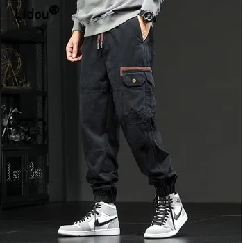 Модные мужские брюки-карго с множеством карманов, классическая молодежная свободная уличная одежда, повседневные мужские брюки, сковывающие ноги