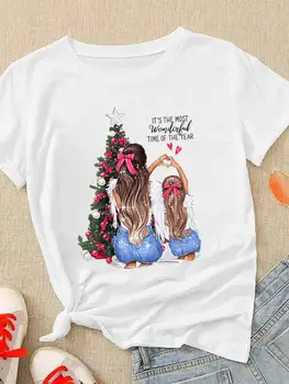 Модные рождественские женские футболки с принтом, женские футболки для мамы, Милая трендовая одежда, Новогодняя футболка с графическим рисунком, Футболка