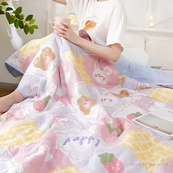 Моющееся хлопчатобумажное одеяло для детей и взрослых, одинарное одеяло с кондиционером, простое, прохладное, двойное, летнее