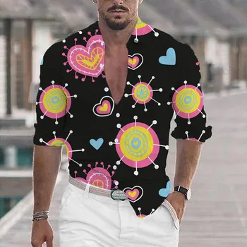 Мужская рубашка на День Святого Валентина с длинным рукавом и принтом в виде любви, мужская рубашка в стиле досуга, камзолы, домашний кардиган, блузки