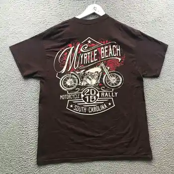 Мужская футболка Myrtle Beach Motorcycle Rally 2018 с коротким рукавом, коричневая в клетку
