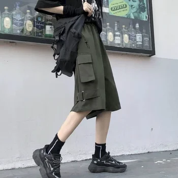 Мужские и женские шорты-карго для корейских студентов, свободные Летние широкие повседневные короткие брюки в стиле ретро-панк, уличная одежда Унисекс, хип-хоп