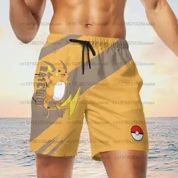 Мужские пляжные шорты с 3D-принтом Pokemon Raichu, летние Новые мультяшные повседневные Свободные дышащие мужские шорты для бега и плавания