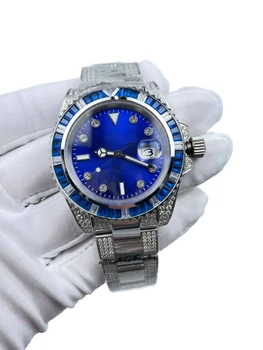Мужские часы с бриллиантами диаметром 40 мм и водонепроницаемым ремешком с календарем