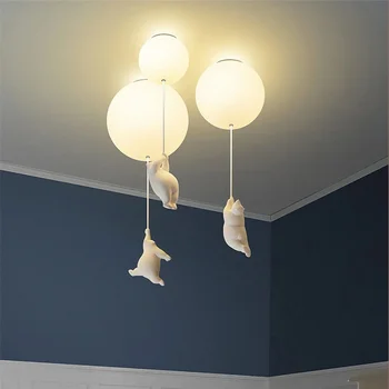Мультяшный Белый медведь Светодиодная потолочная люстра Креативное освещение Подвесной светильник для семейного тематического отеля Лампы для детской спальни