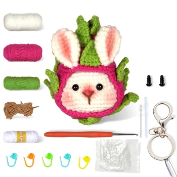 Набор для вязания фруктового кролика крючком для начинающих с пошаговыми видеоуроками Набор для вязания животных крючком для детей и взрослых прочный