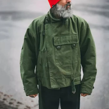 Новое Осенне-Зимнее Оливково-Зеленое Пальто для Европейских и американских Мужчин, Свободная Куртка без Капюшона, Пальто