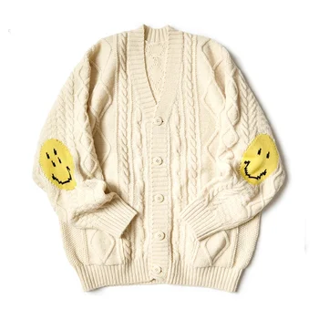 Новое поступление Kapital Vintage Hirata Hiroshi 21AW, Зимнее утолщенное Японское пальто, Мужской вязаный свитер с принтом Sweet Face, Кардиган