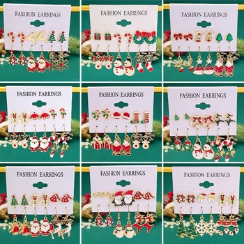 Новые Рождественские серьги, набор из 6 предметов, колокольчики в виде снеговика для женщин и девочек, креативные серьги в виде лося и снежинки, Рождественские украшения, подарки
