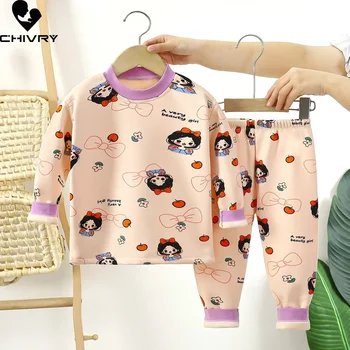 Новые осенне-зимние Детские утепленные пижамы для маленьких мальчиков и девочек, пижамы с длинными рукавами и мультяшным принтом, пижамы для малышей, комплекты одежды