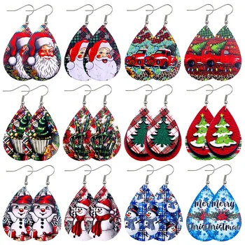 Новые рождественские кожаные серьги для женщин, модные серьги-подвески с Санта-Клаусом, снеговиком, колокольчиком и принтом лося, подарок для ювелирных изделий