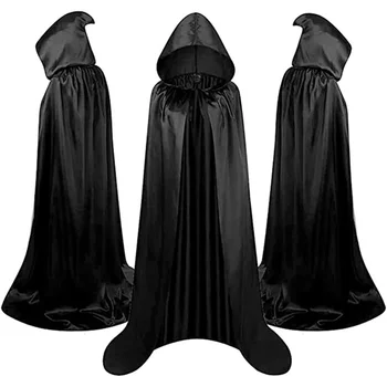 Однотонная шелковая одежда для косплея с капюшоном Для детей и взрослых, пальто в полный рост, костюм на Хэллоуин для женщин, домашний халат волшебника, плащ